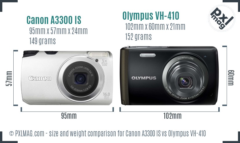 Canon A3300 IS vs Olympus VH-410 size comparison