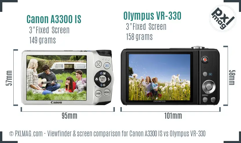 Canon A3300 IS vs Olympus VR-330 Screen and Viewfinder comparison