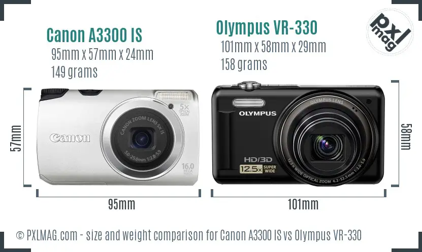 Canon A3300 IS vs Olympus VR-330 size comparison