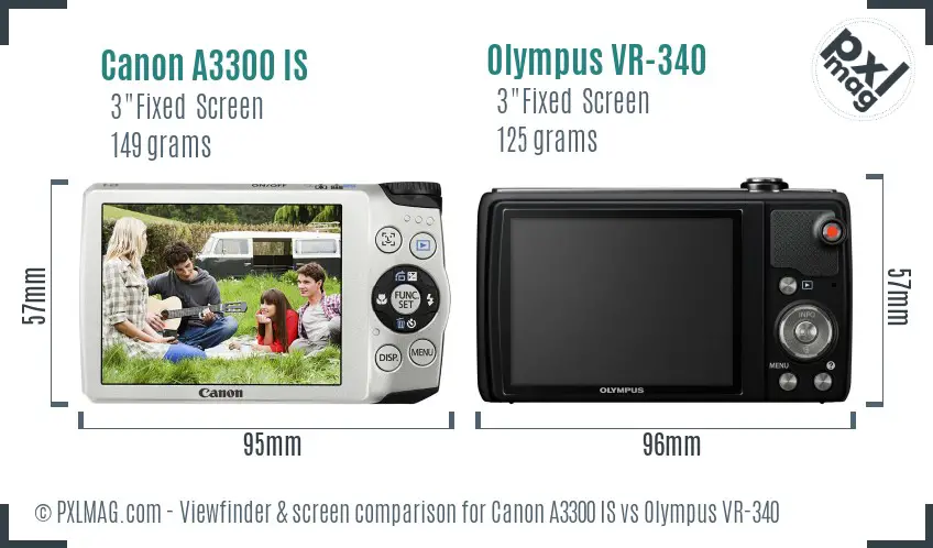 Canon A3300 IS vs Olympus VR-340 Screen and Viewfinder comparison