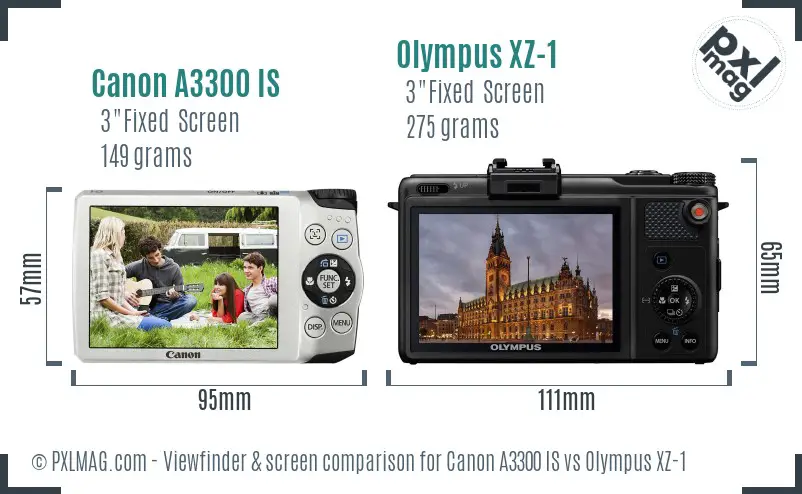 Canon A3300 IS vs Olympus XZ-1 Screen and Viewfinder comparison