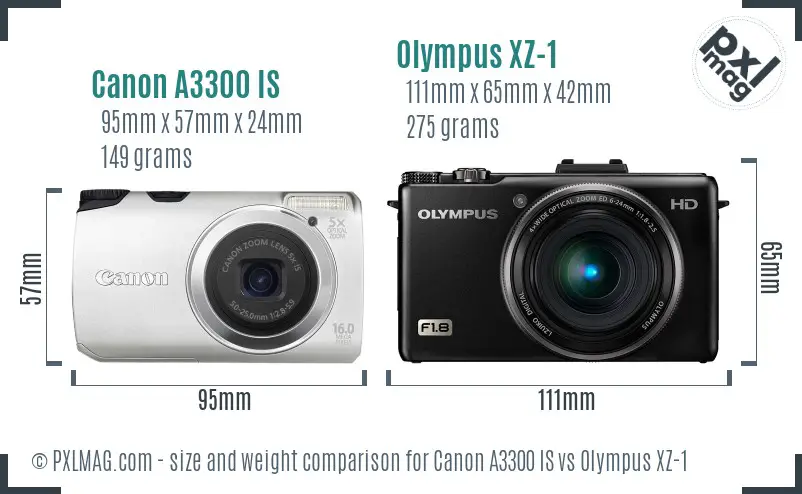 Canon A3300 IS vs Olympus XZ-1 size comparison