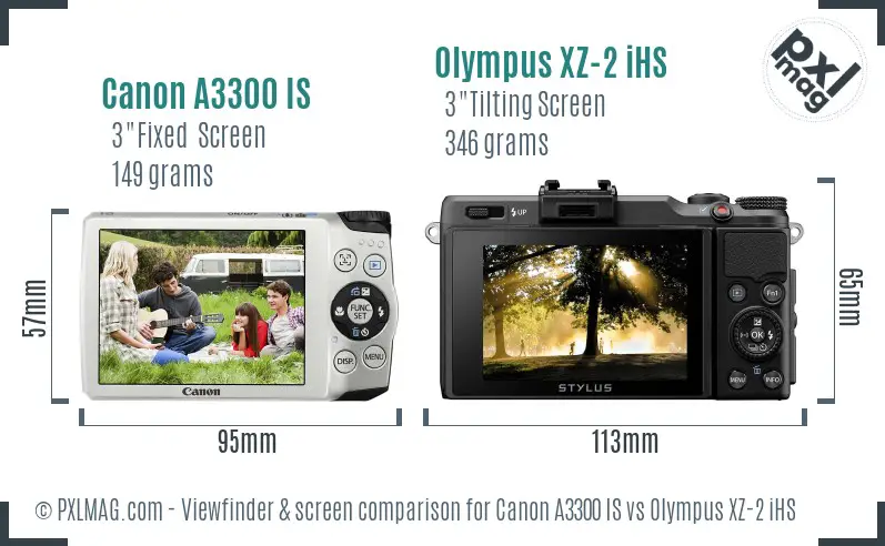 Canon A3300 IS vs Olympus XZ-2 iHS Screen and Viewfinder comparison
