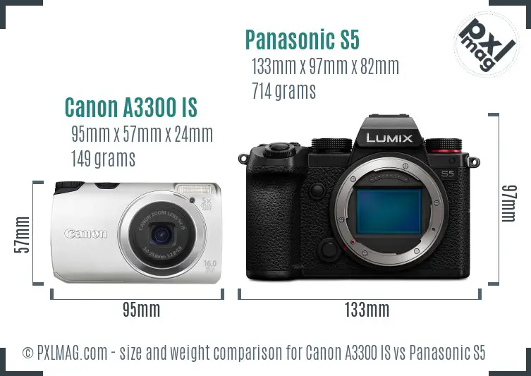 Canon A3300 IS vs Panasonic S5 size comparison