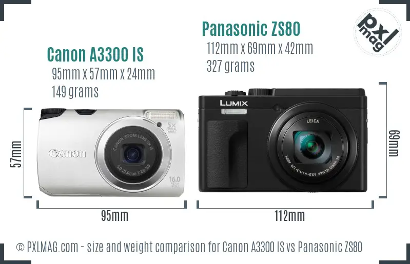 Canon A3300 IS vs Panasonic ZS80 size comparison