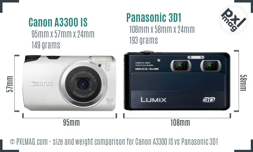 Canon A3300 IS vs Panasonic 3D1 size comparison Canon A3300 IS vs Panasonic 3D1 size comparison