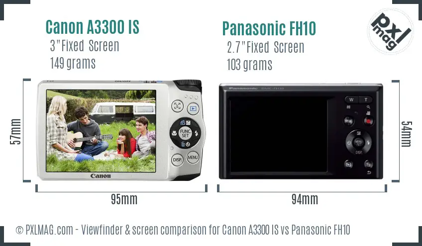 Canon A3300 IS vs Panasonic FH10 Screen and Viewfinder comparison