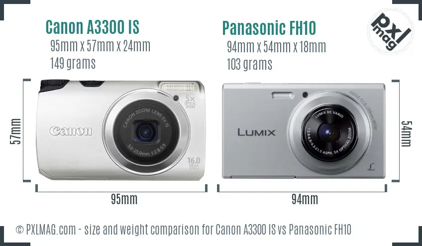 Canon A3300 IS vs Panasonic FH10 size comparison