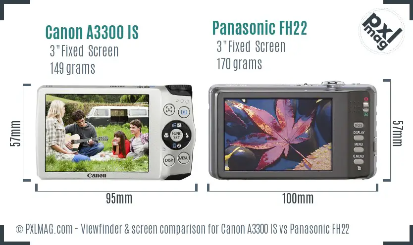 Canon A3300 IS vs Panasonic FH22 Screen and Viewfinder comparison