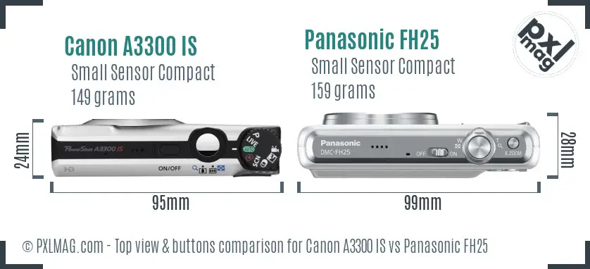 Canon A3300 IS vs Panasonic FH25 top view buttons comparison