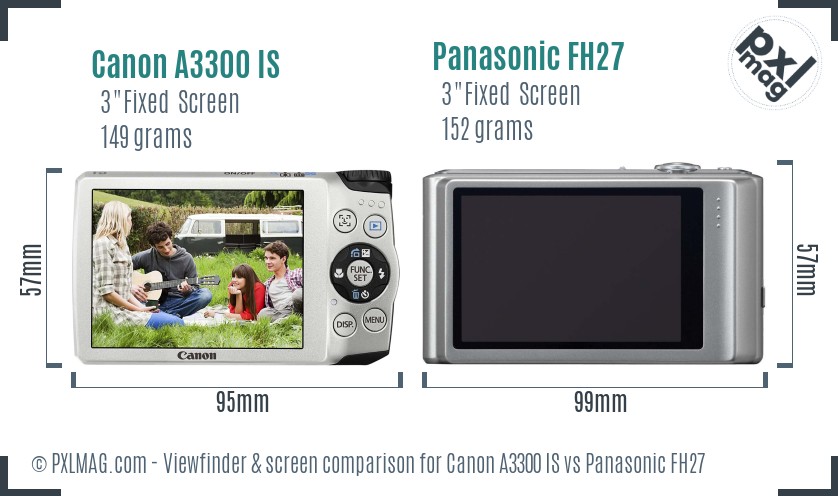 Canon A3300 IS vs Panasonic FH27 Screen and Viewfinder comparison