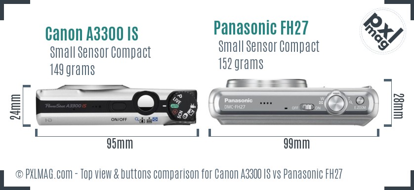 Canon A3300 IS vs Panasonic FH27 top view buttons comparison