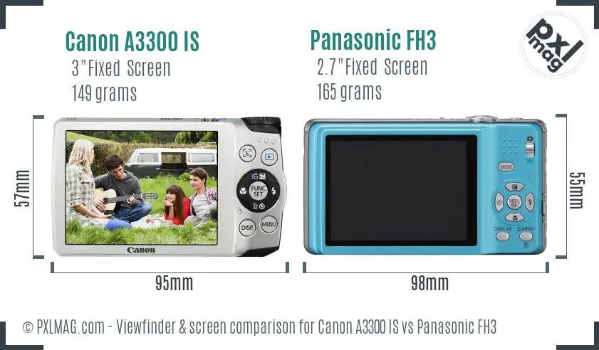 Canon A3300 IS vs Panasonic FH3 Screen and Viewfinder comparison