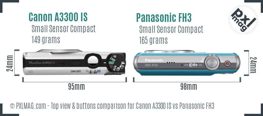 Canon A3300 IS vs Panasonic FH3 top view buttons comparison