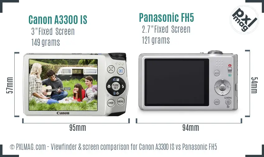 Canon A3300 IS vs Panasonic FH5 Screen and Viewfinder comparison
