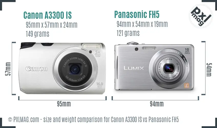 Canon A3300 IS vs Panasonic FH5 size comparison