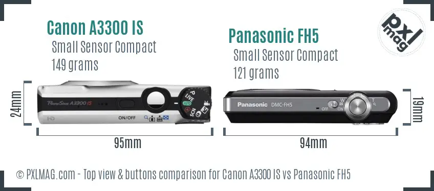 Canon A3300 IS vs Panasonic FH5 top view buttons comparison