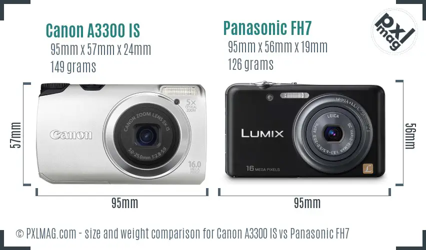 Canon A3300 IS vs Panasonic FH7 size comparison Canon A3300 IS vs Panasonic FH7 size comparison