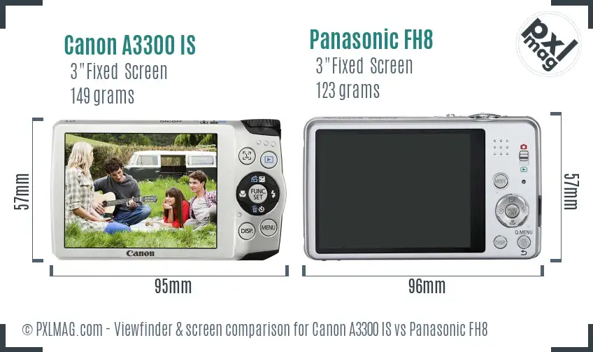 Canon A3300 IS vs Panasonic FH8 Screen and Viewfinder comparison Canon A3300 IS vs Panasonic FH8 Screen and Viewfinder comparison