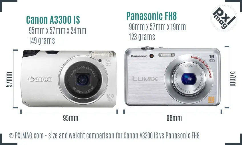 Canon A3300 IS vs Panasonic FH8 size comparison Canon A3300 IS vs Panasonic FH8 size comparison