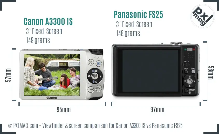 Canon A3300 IS vs Panasonic FS25 Screen and Viewfinder comparison