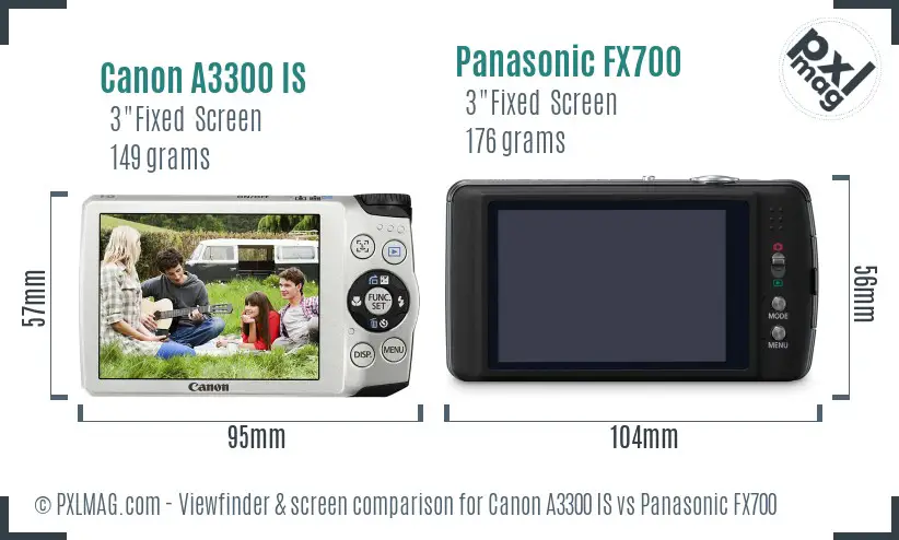 Canon A3300 IS vs Panasonic FX700 Screen and Viewfinder comparison