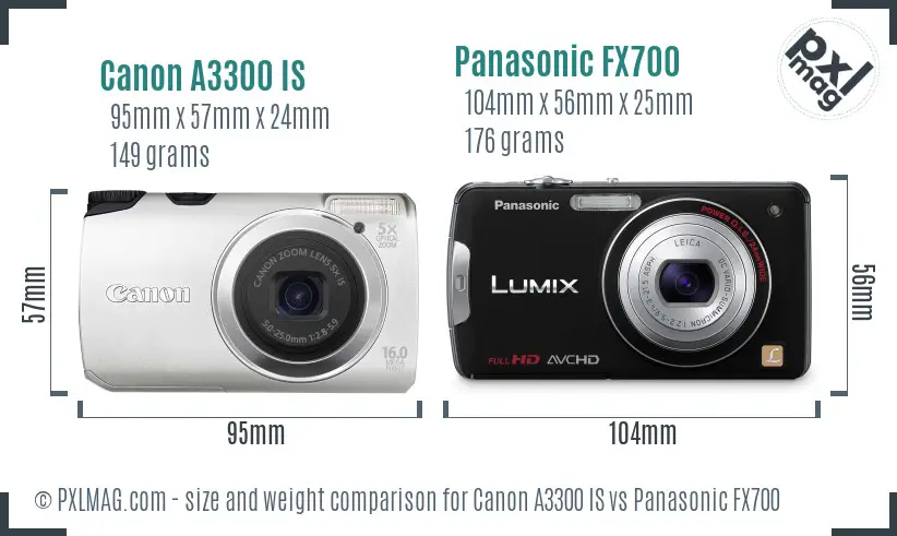 Canon A3300 IS vs Panasonic FX700 size comparison