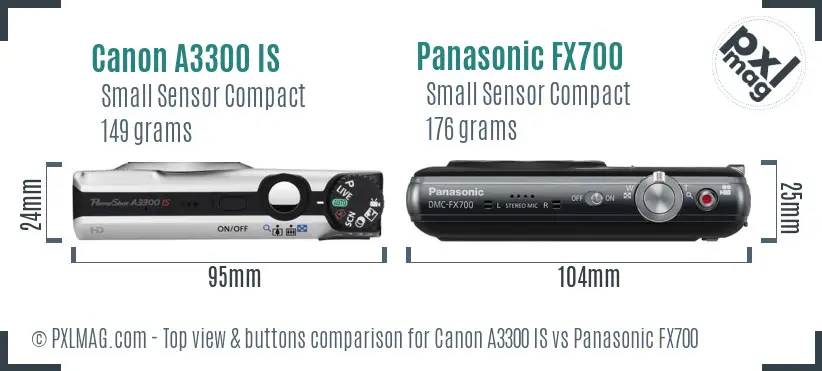 Canon A3300 IS vs Panasonic FX700 top view buttons comparison