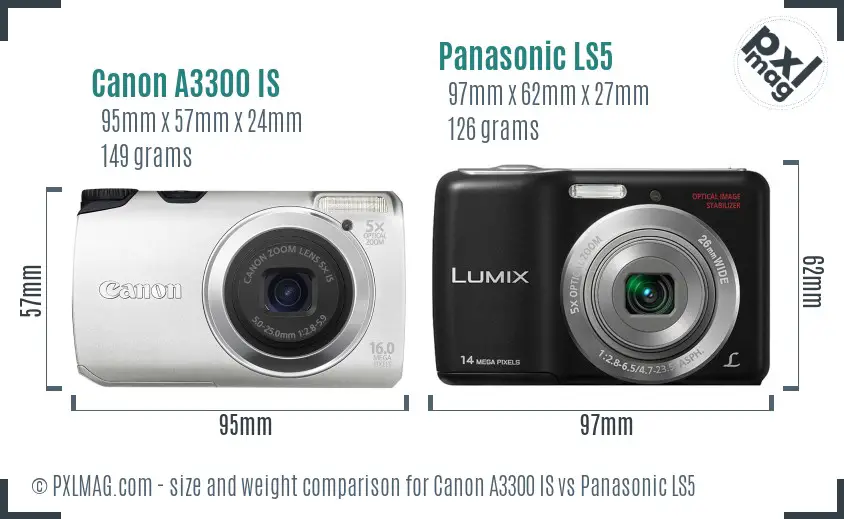 Canon A3300 IS vs Panasonic LS5 size comparison