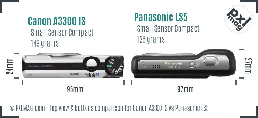 Canon A3300 IS vs Panasonic LS5 top view buttons comparison