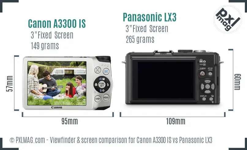 Canon A3300 IS vs Panasonic LX3 Screen and Viewfinder comparison