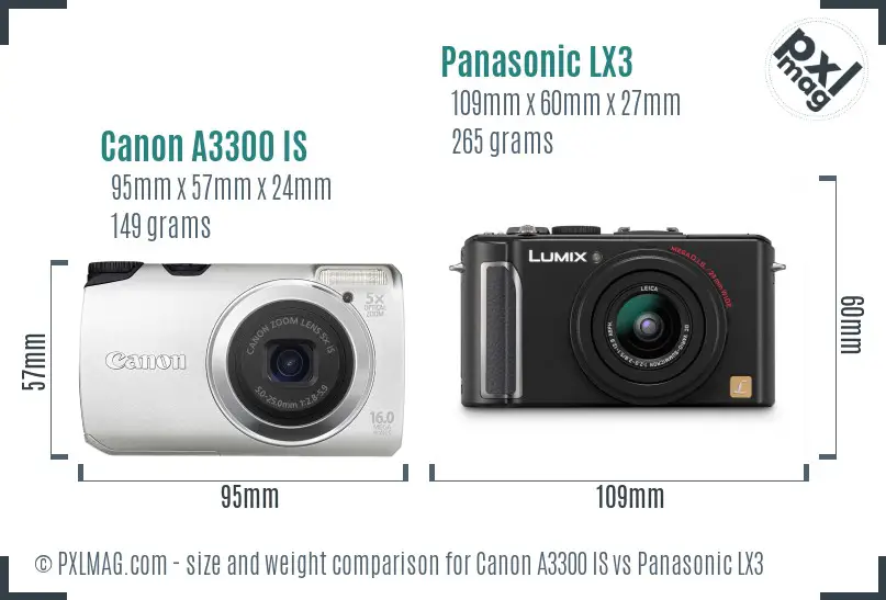 Canon A3300 IS vs Panasonic LX3 size comparison