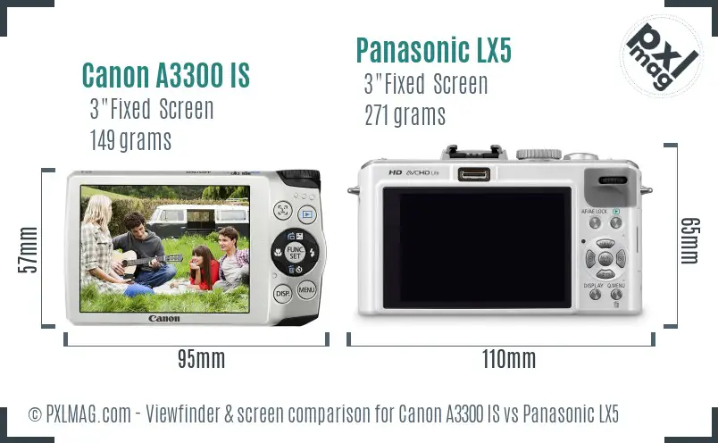 Canon A3300 IS vs Panasonic LX5 Screen and Viewfinder comparison