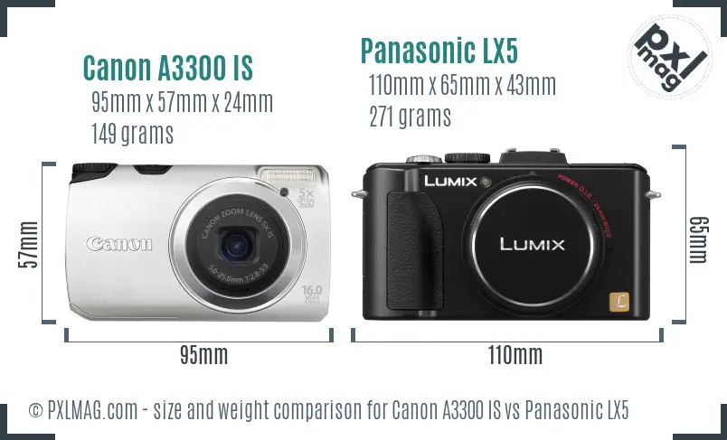 Canon A3300 IS vs Panasonic LX5 size comparison