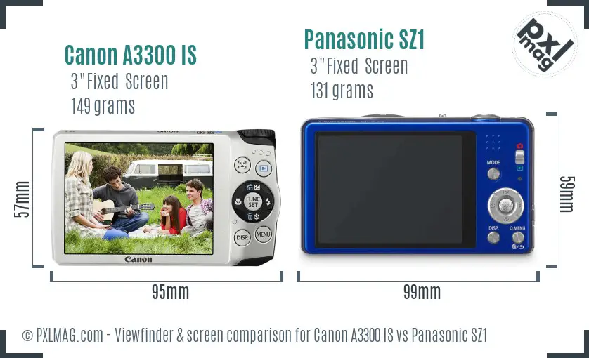 Canon A3300 IS vs Panasonic SZ1 Screen and Viewfinder comparison Canon A3300 IS vs Panasonic SZ1 Screen and Viewfinder comparison