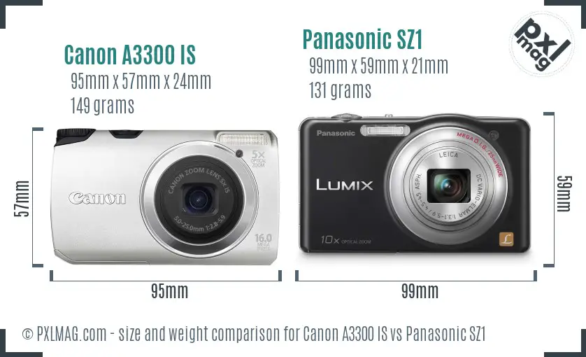 Canon A3300 IS vs Panasonic SZ1 size comparison Canon A3300 IS vs Panasonic SZ1 size comparison