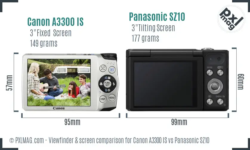 Canon A3300 IS vs Panasonic SZ10 Screen and Viewfinder comparison