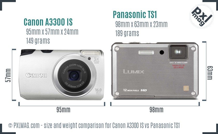 Canon A3300 IS vs Panasonic TS1 size comparison