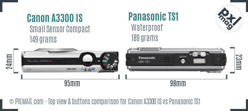 Canon A3300 IS vs Panasonic TS1 top view buttons comparison