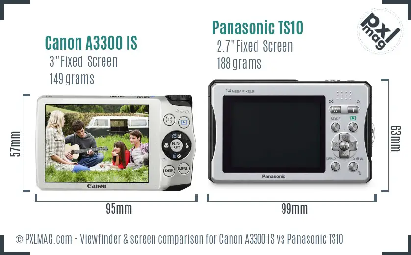 Canon A3300 IS vs Panasonic TS10 Screen and Viewfinder comparison