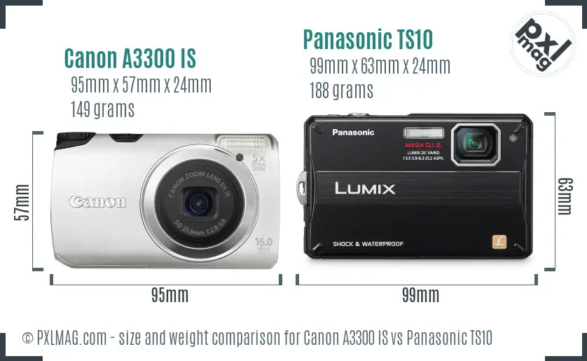 Canon A3300 IS vs Panasonic TS10 size comparison