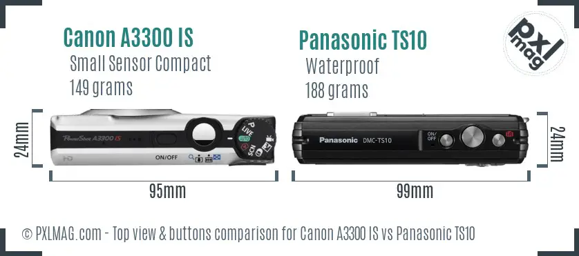 Canon A3300 IS vs Panasonic TS10 top view buttons comparison