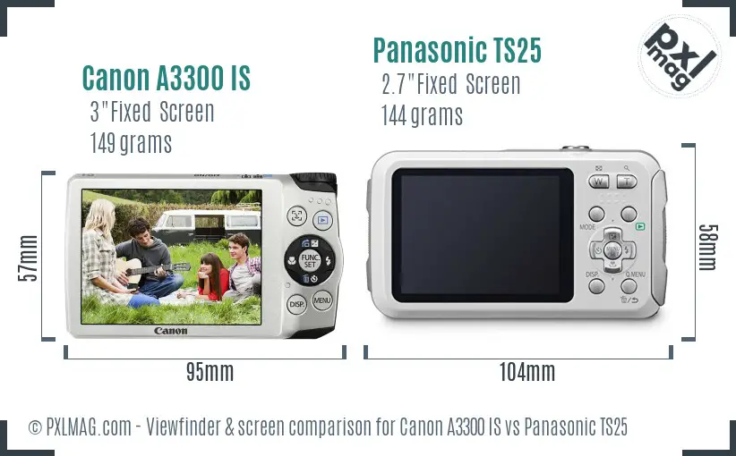 Canon A3300 IS vs Panasonic TS25 Screen and Viewfinder comparison