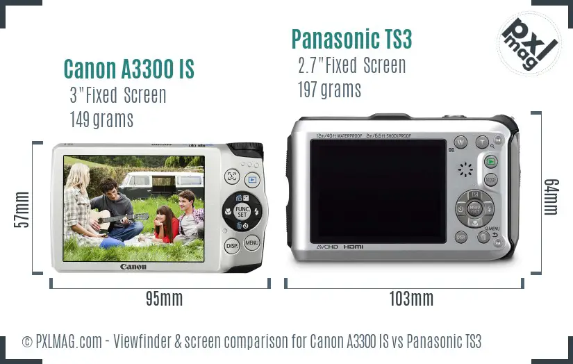 Canon A3300 IS vs Panasonic TS3 Screen and Viewfinder comparison