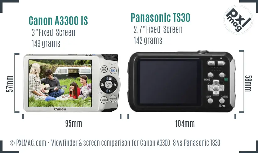 Canon A3300 IS vs Panasonic TS30 Screen and Viewfinder comparison