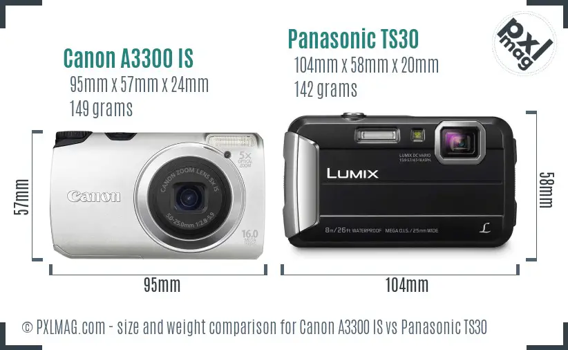 Canon A3300 IS vs Panasonic TS30 size comparison