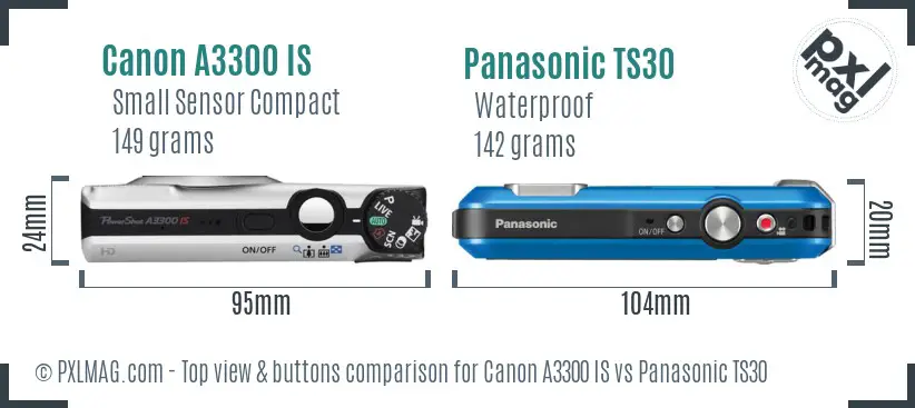 Canon A3300 IS vs Panasonic TS30 top view buttons comparison