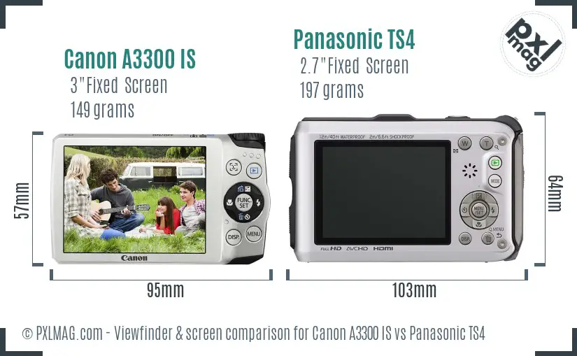 Canon A3300 IS vs Panasonic TS4 Screen and Viewfinder comparison