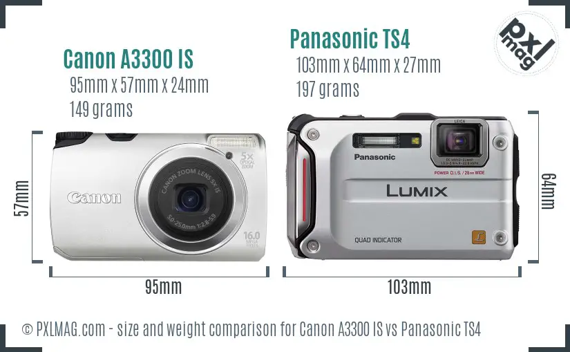 Canon A3300 IS vs Panasonic TS4 size comparison