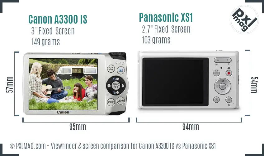 Canon A3300 IS vs Panasonic XS1 Screen and Viewfinder comparison